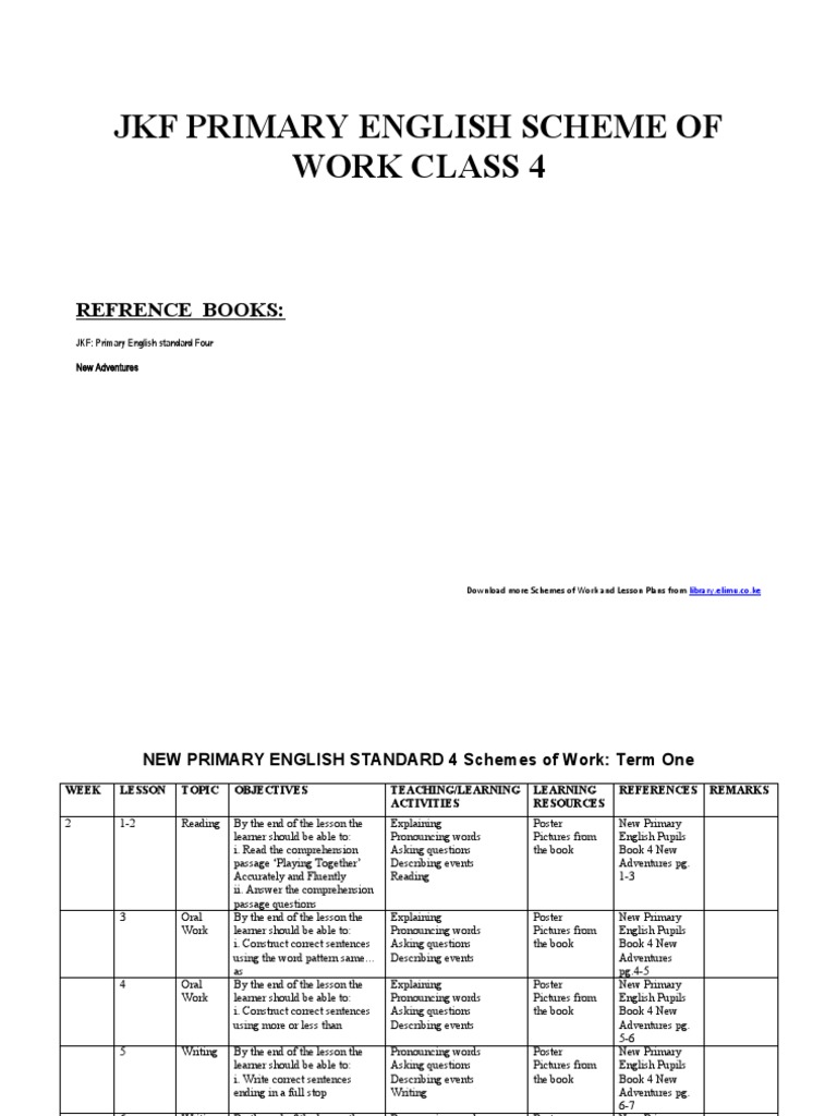 Primary 4 English Scheme of Work | PDF | Reading Comprehension | Lesson ...