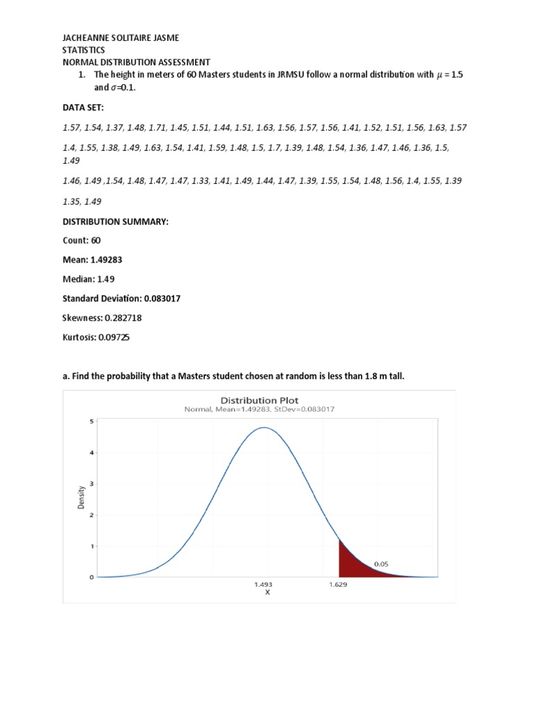 Normal Distribution Assessment | PDF | Skewness | Percentile