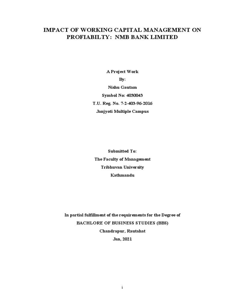 Impact of Working Capital Management On Profiabilty: NMB Bank Limited ...