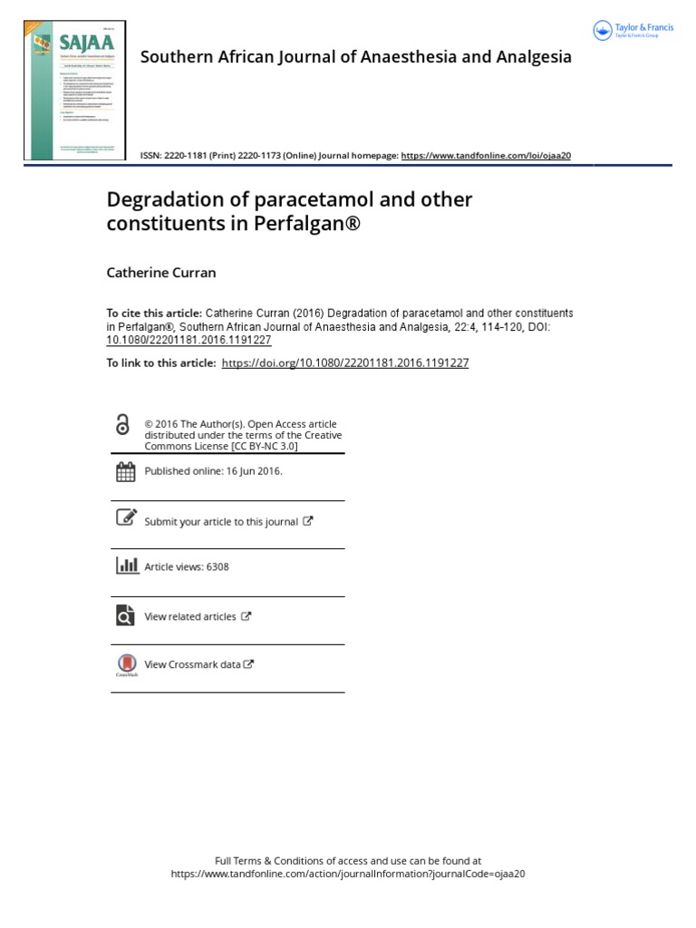 Degradation of Paracetamol and Other Constituents PDF High
