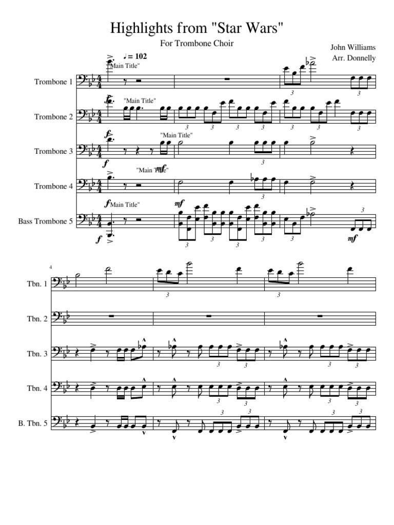 Highlights From "Star Wars": For Trombone Choir | PDF | Brass