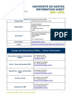 Université de Nantes Information Sheet: Europe and International Office - Contact Information