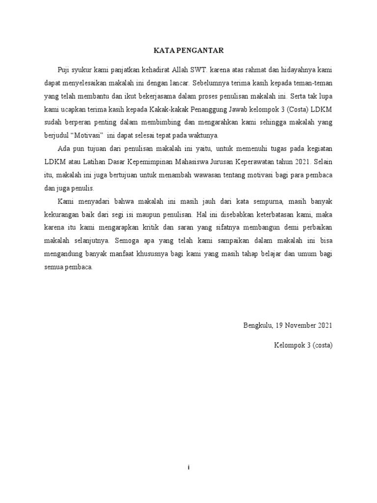 Kata Pengantar Makalah Motivasi | PDF