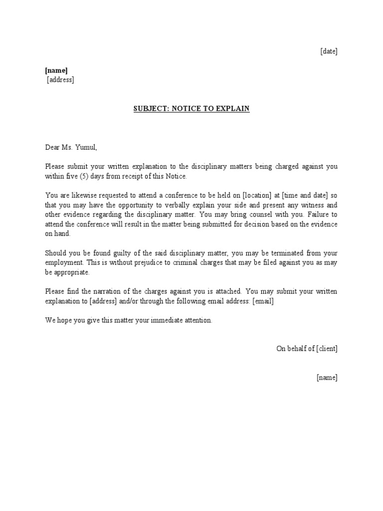 Notice to Explain Template Letter | PDF