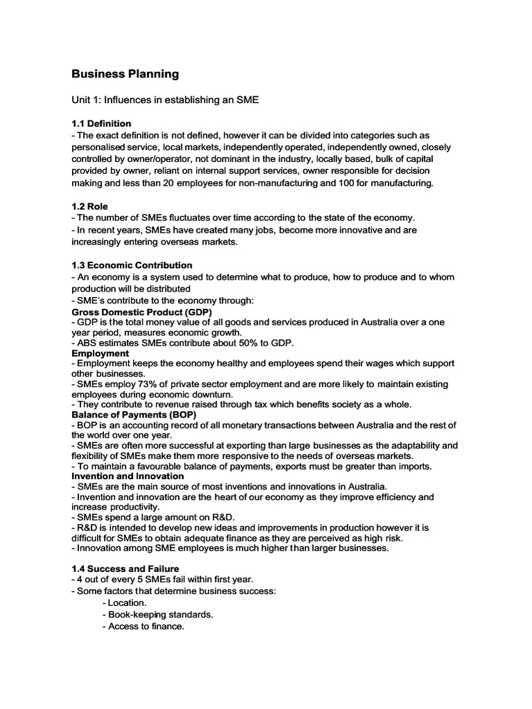 Business Planning Business Planning Unit 1 Influences in Establishing