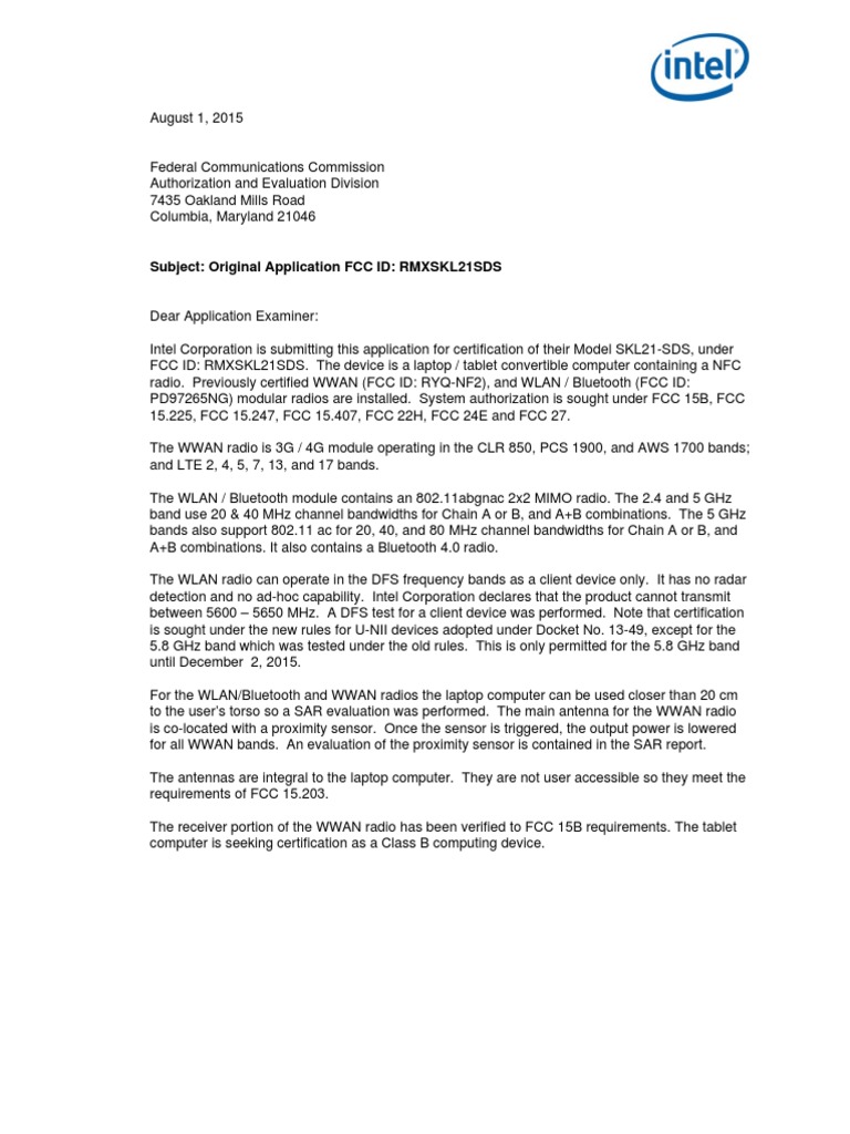 Subject: Original Application FCC ID: RMXSKL21SDS | PDF | Radio | Ieee ...