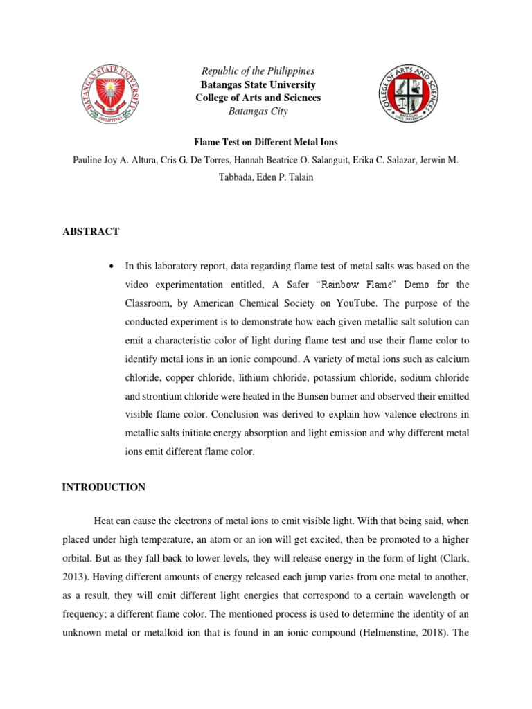 Lab Report Flame Test Download Free PDF Sodium Salt (Chemistry)