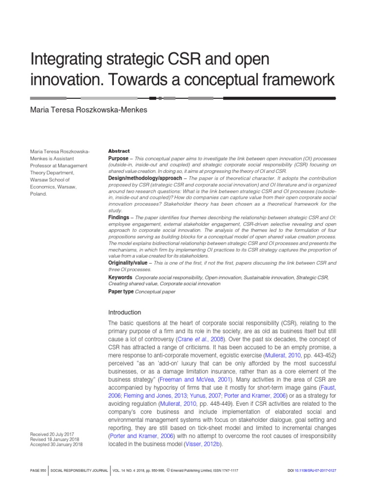 Integrating Strategic CSR and | PDF | Corporate Social Responsibility ...