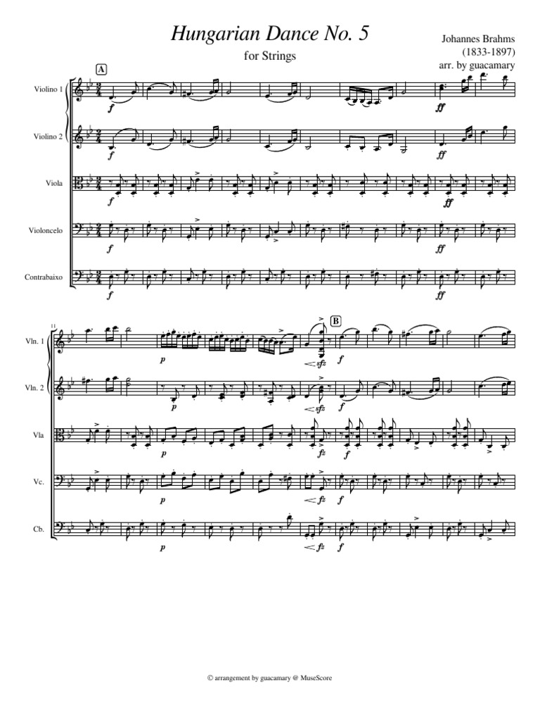 Hungarian Dance No 5 For Strings Pdf Musical Instruments