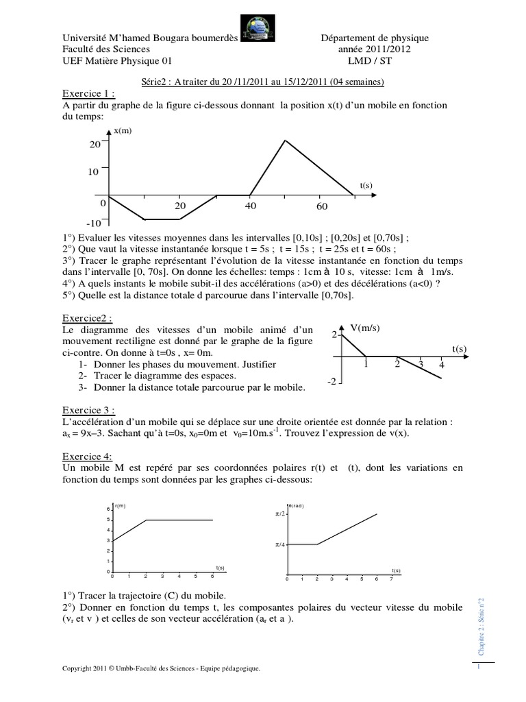 TD Physique Serie n2 | PDF | Accélération | Vitesse