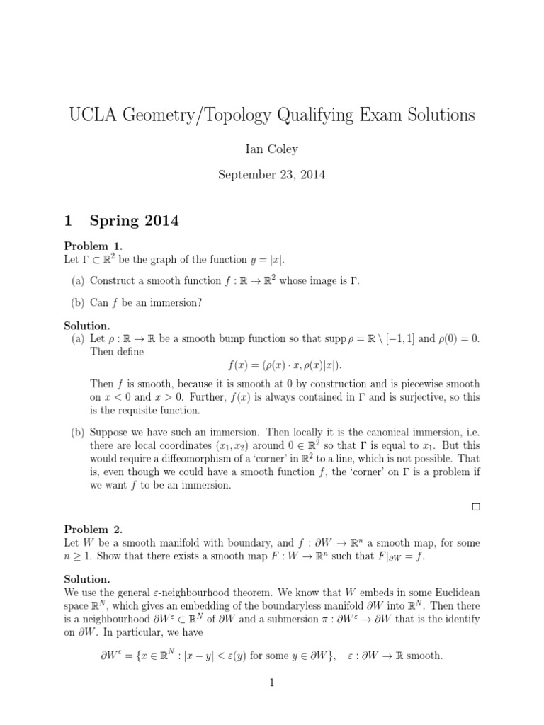 UCLA Geometry/Topology Qualifying Exam Solutions 1 Spring 2014 PDF
