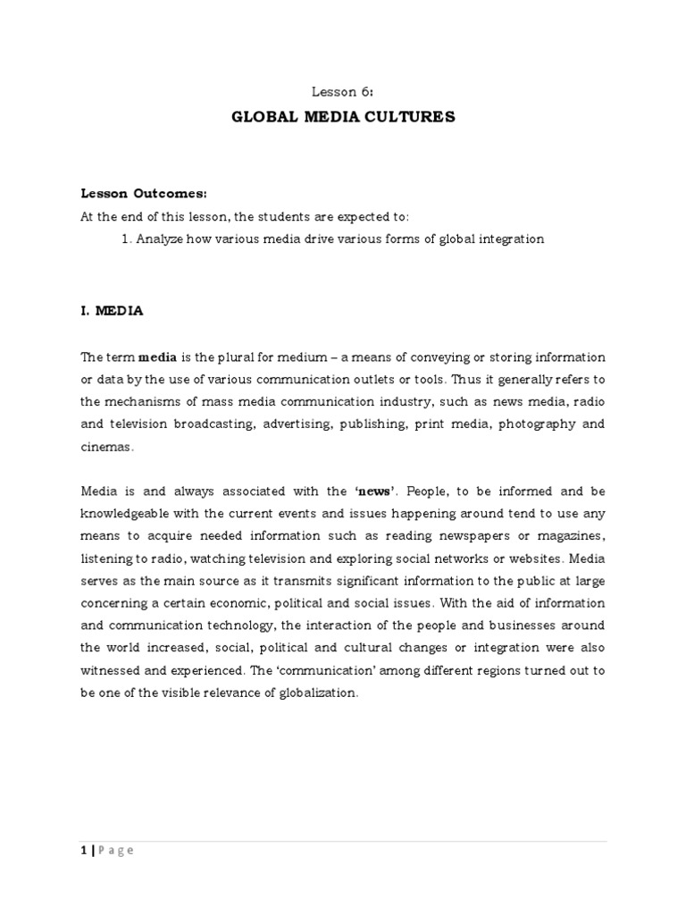 Lesson 6 Global Media Culture Pdf Media Communication