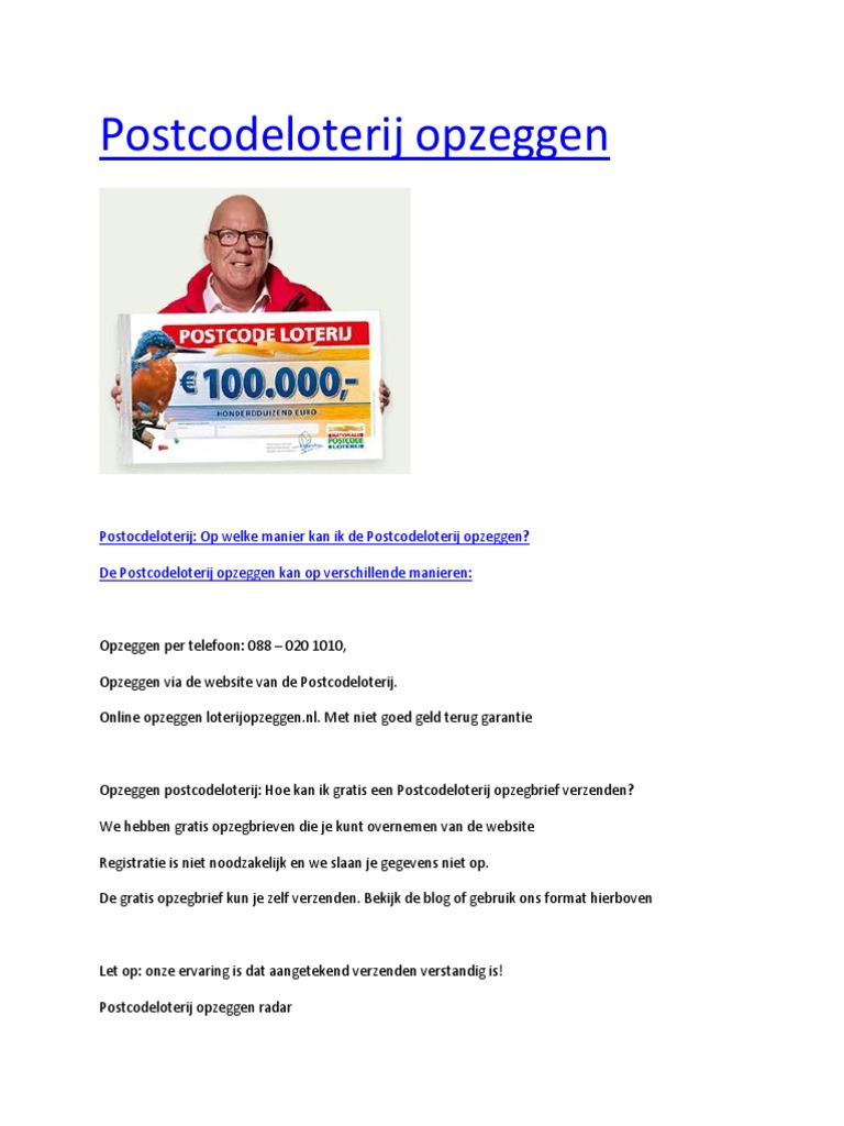 Postcodeloterij Opzeggen PDF