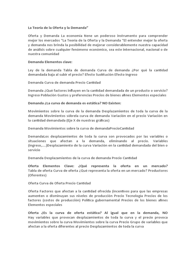 La Teoría de La Oferta y La Demanda | PDF | Oferta (economía) | Oferta ...