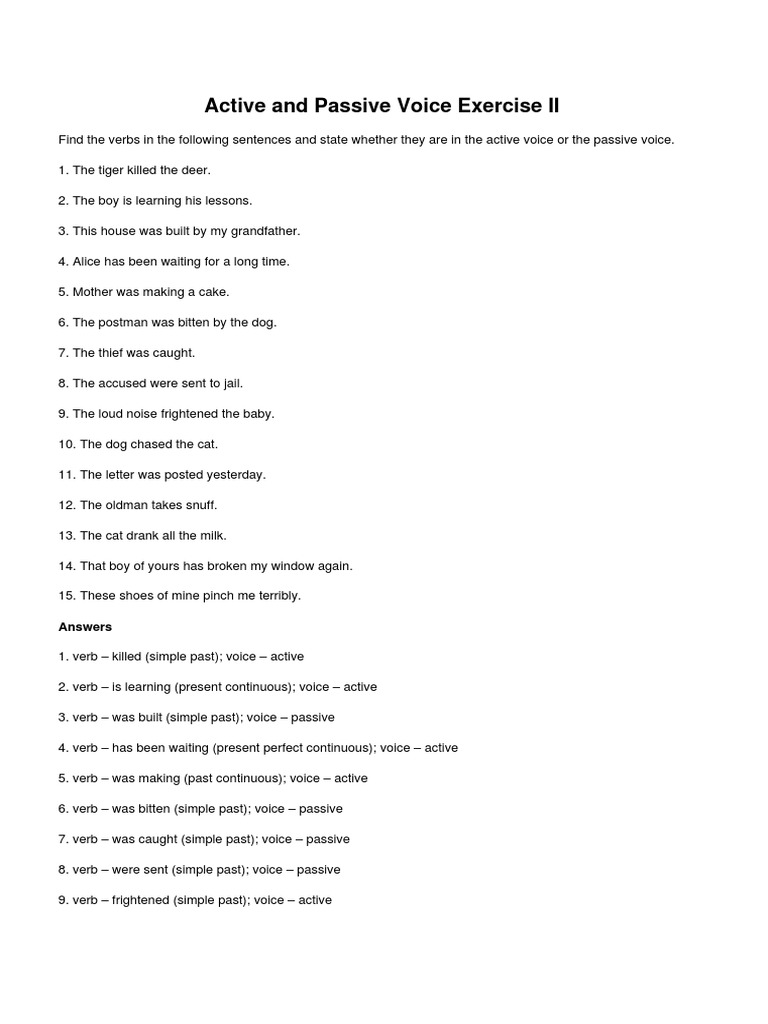 Active vs Passive Voice Exercise | PDF | Language Arts & Discipline ...