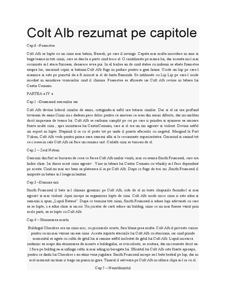 Print Si Cersetor Rezumat Pe Capitole Colt Alb Rezumat Pe Capitole | PDF