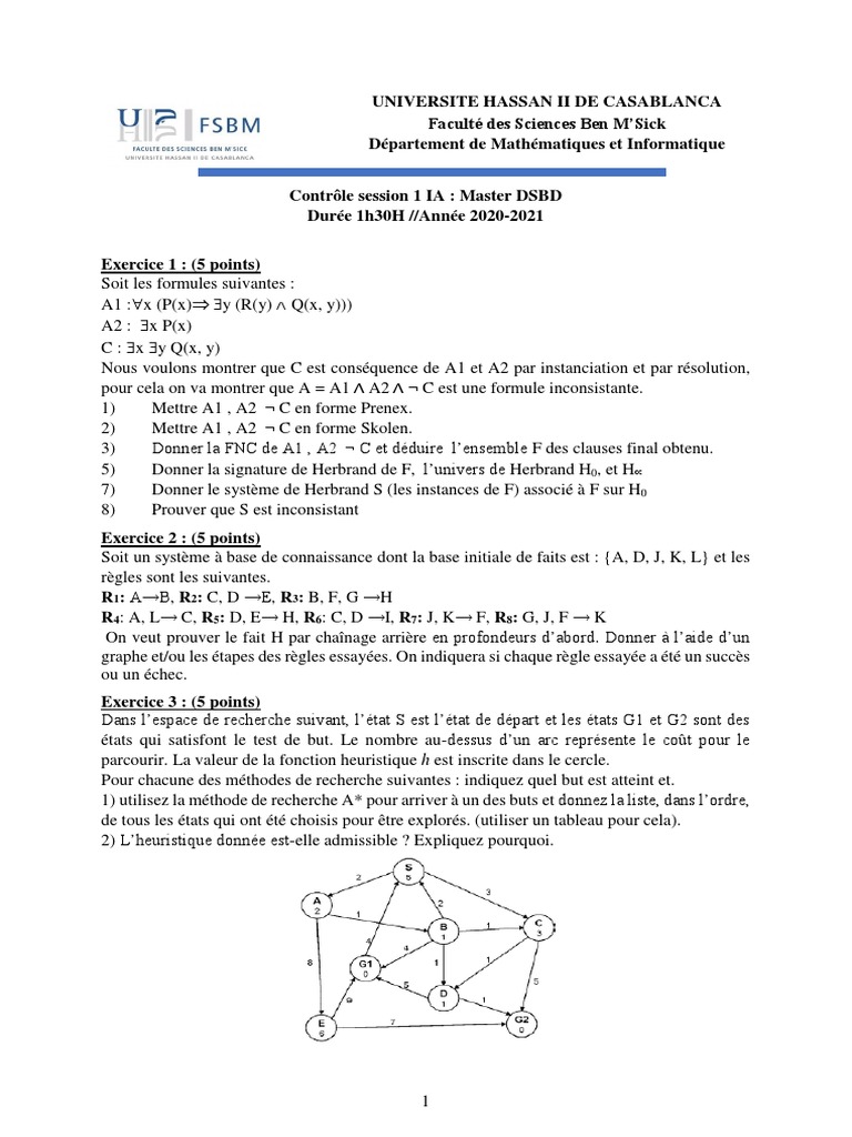 Contrôle IA Master DSBD 2020-2021 | PDF | Informatique | Mathématiques