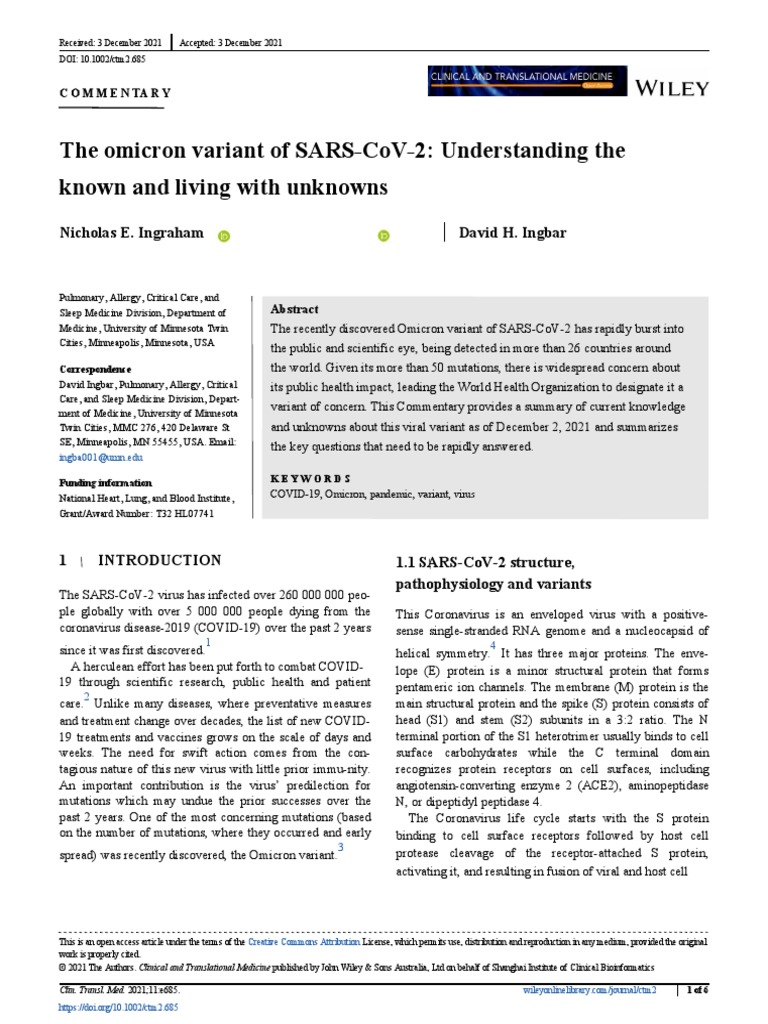 The Omicron Variant of SARS-CoV-2 | PDF | Virus | Medical Specialties