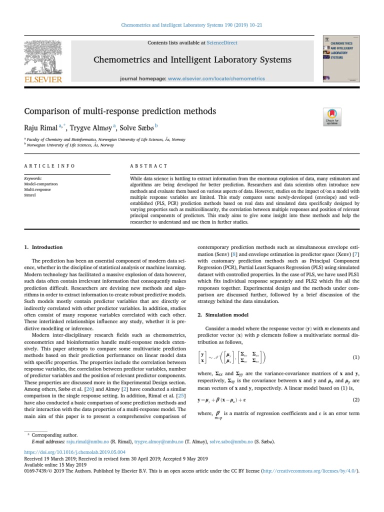 Chemometrics and Intelligent Laboratory Systems: Raju Rimal, Trygve ...