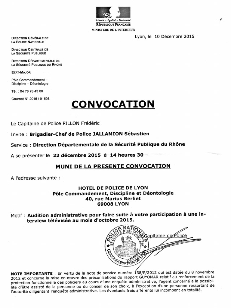 Convocation Police Nationale 2015 PDF