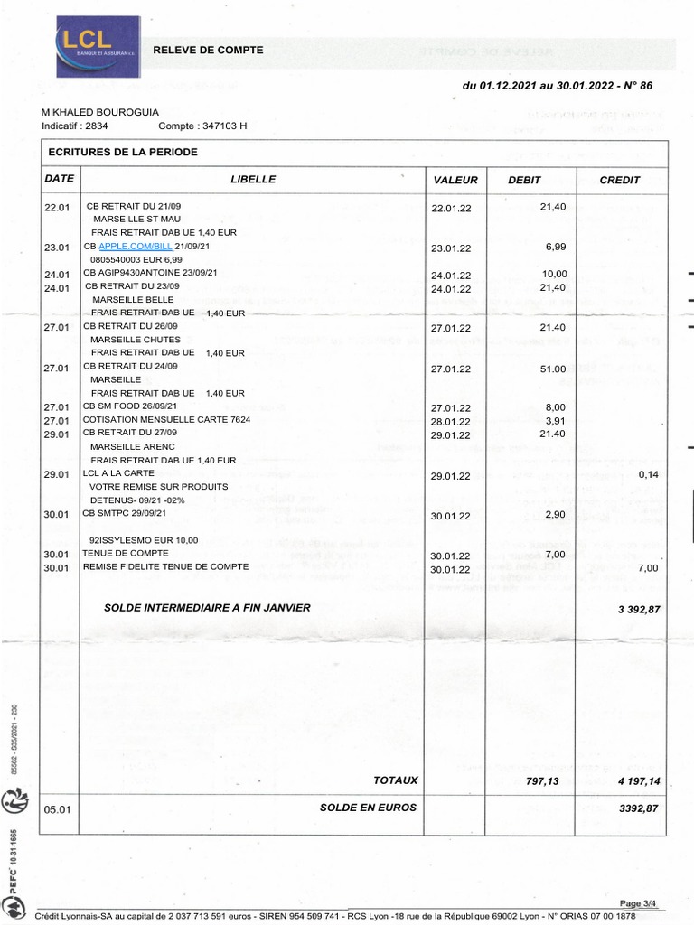 Releve LCL 3 PDF Banques