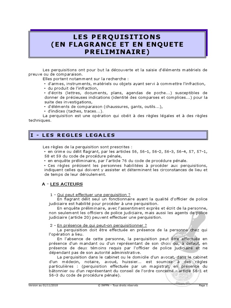 Perquisition Code De Procédure Pénale Ouvrir PC | PDF | Perquisition | Enquête préliminaire en procédure pénale  française