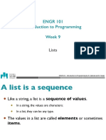ENGR 101 Introduction To Programming Week 9: Lists