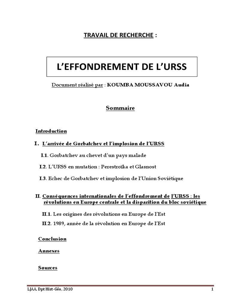 Leffondrement De Lurss Causes Manifestations Et Consequences L Effondrement de L Urss | PDF | Union soviétique | Politique mondiale
