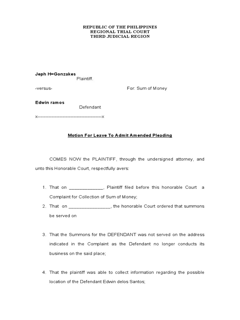 Motion to admit amended pleading pdf