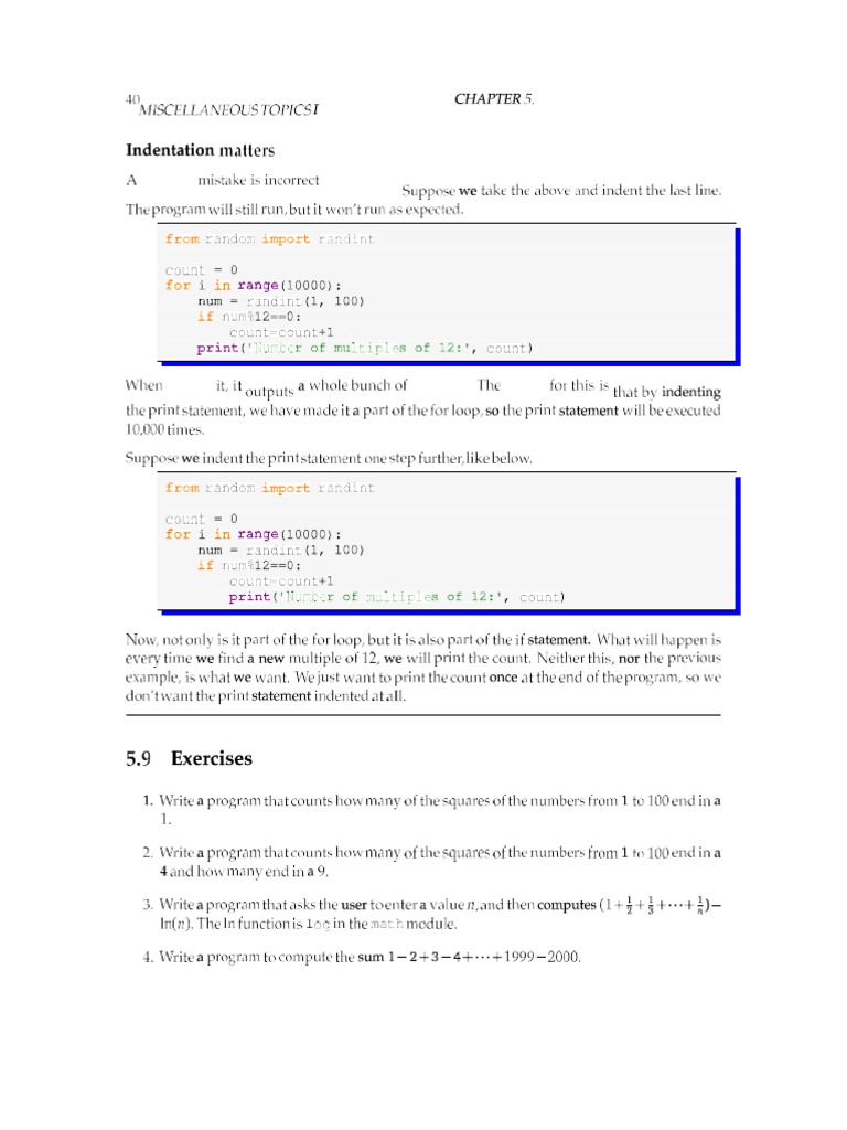 Python Coding Exercises - Miscellaneous Topics I | PDF