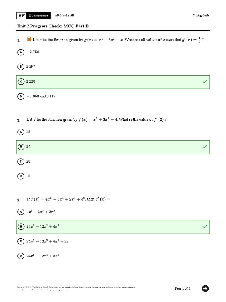 Ab sg unit 2 progress check mcq part b pdf derivative