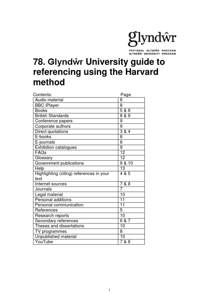 Harvard Referencing Guide - Glyndŵr | PDF