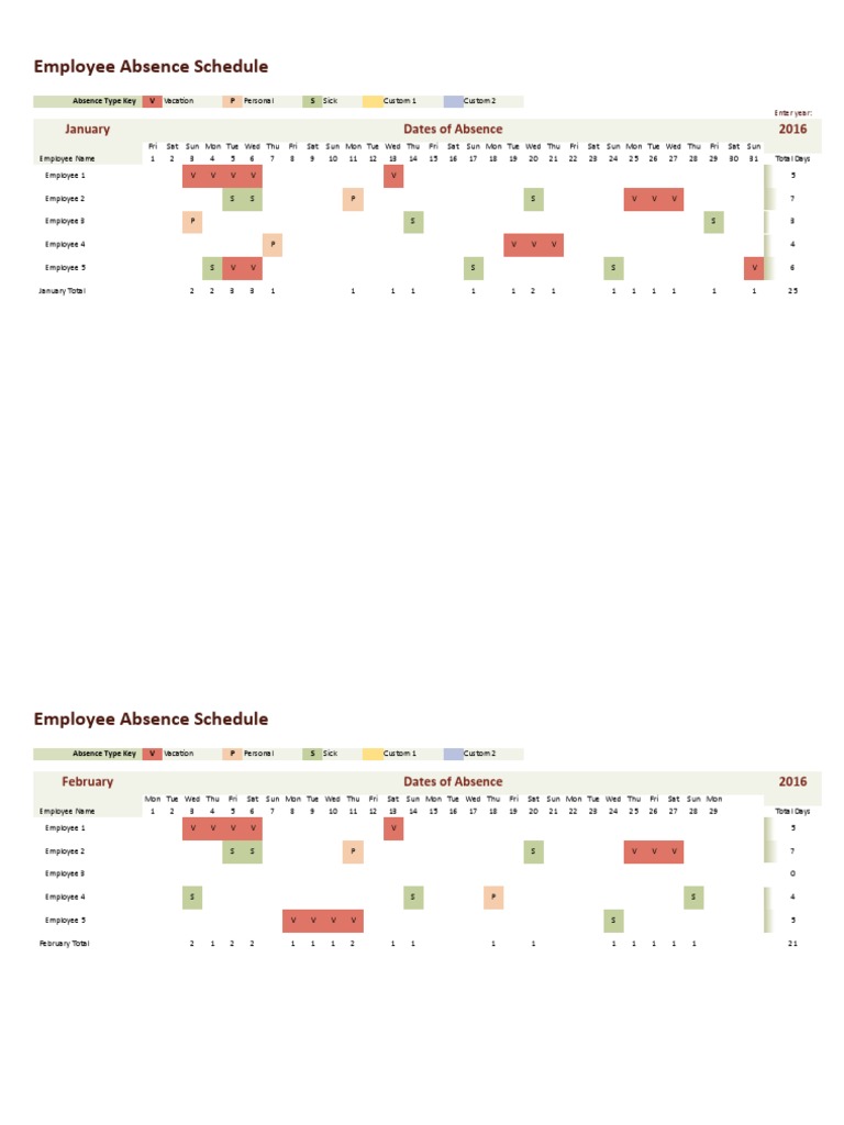 Employee Absence Schedule1 | PDF | Vacation | Tourism