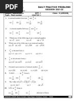 Subject: Mathematics DPP - 1 Class: X (ARGON) Topic: Real Number