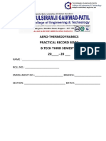 Aero-Thermodynamics Practical Record Book B.Tech Third Semester 20 - 20