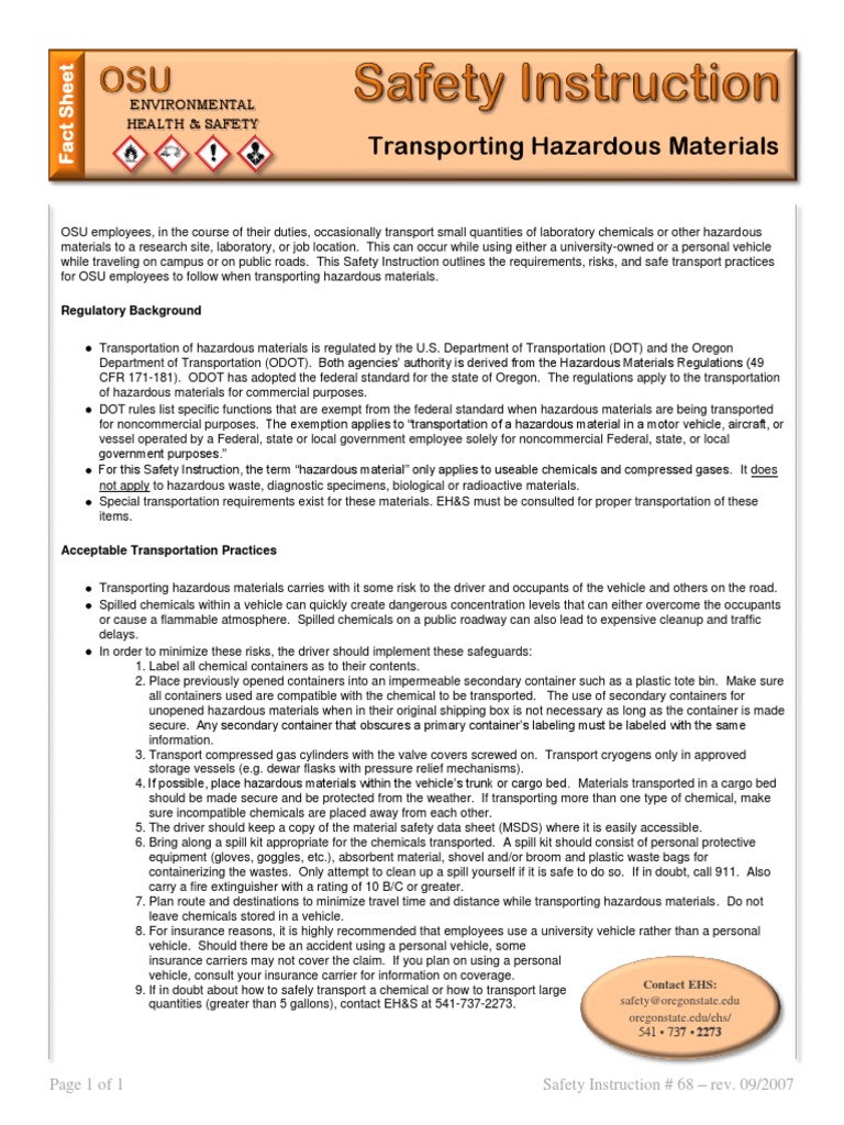 Transporting Hazardous Materials: Environmental Health & Safety | PDF ...