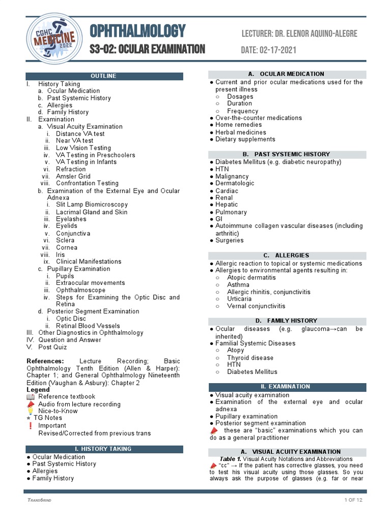 Ocular Examination Guidelines | PDF | Visual Acuity | Human Eye