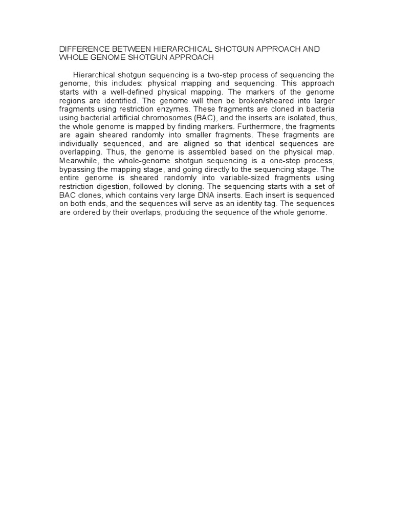 Hierarchical vs Whole Genome Shotgun Sequencing | PDF