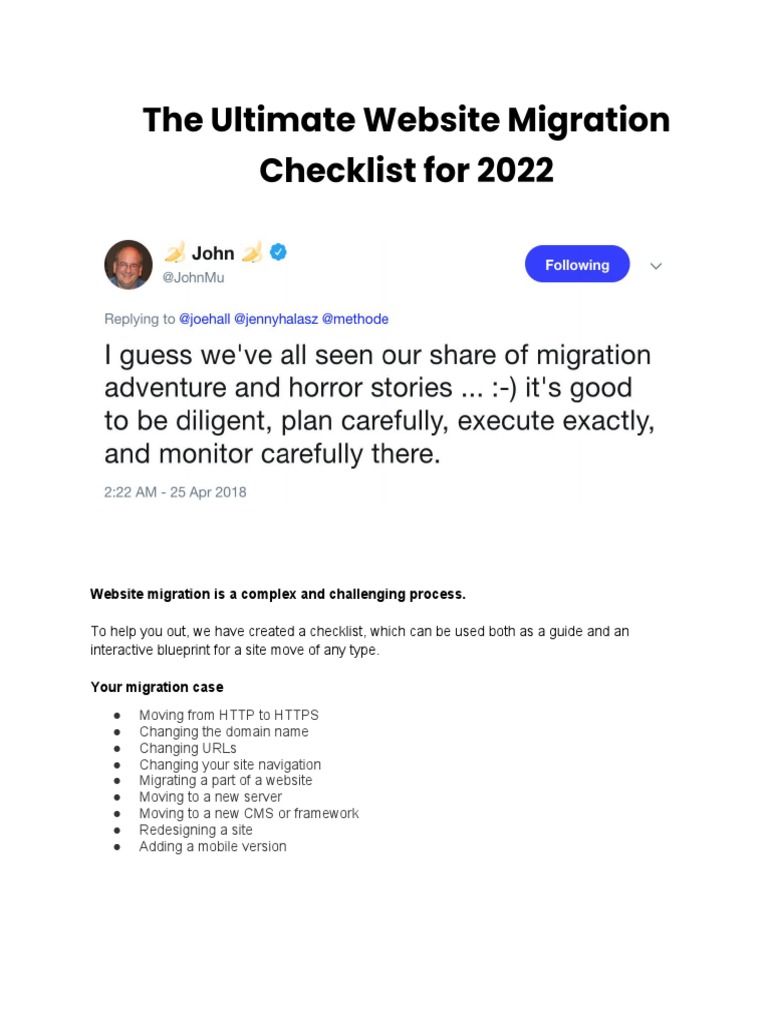 Website Migration Checklist 2022 | PDF | Websites | World Wide Web