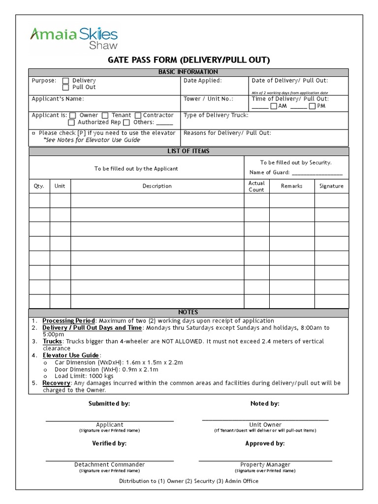 Gate Pass Form PDF