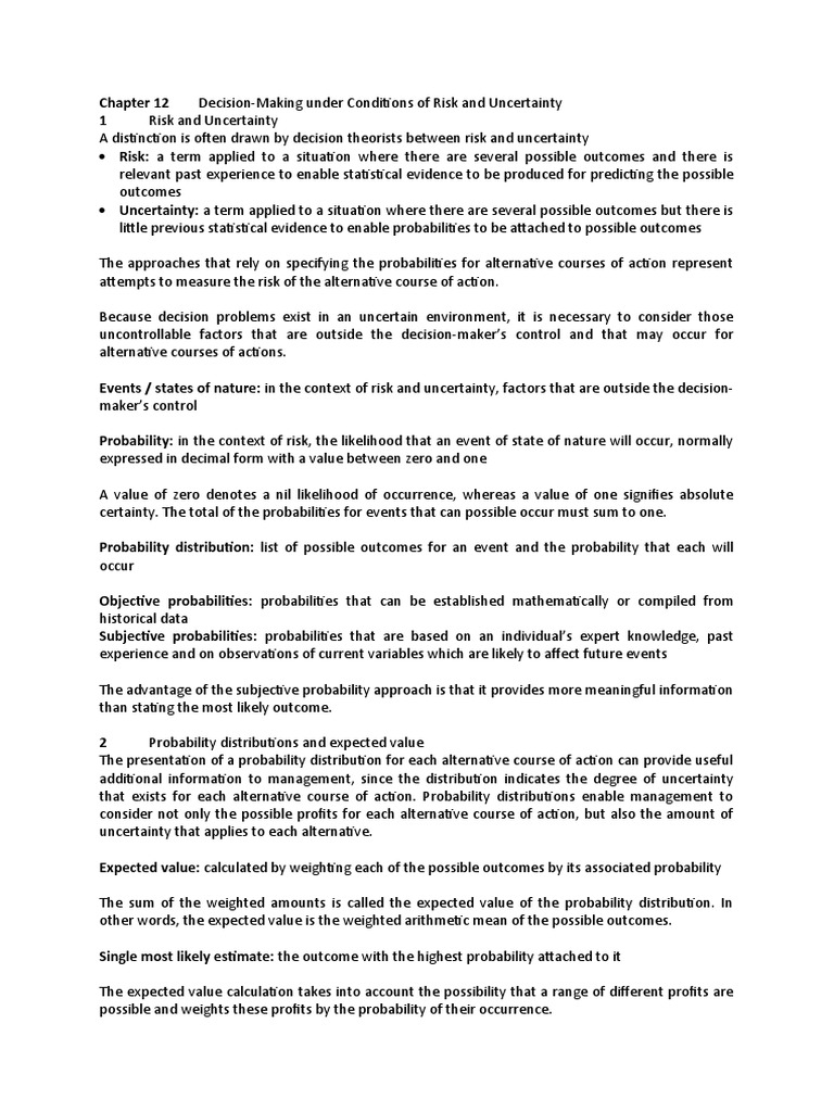 Risk and Uncertainty in Decision-Making | PDF | Risk | Uncertainty