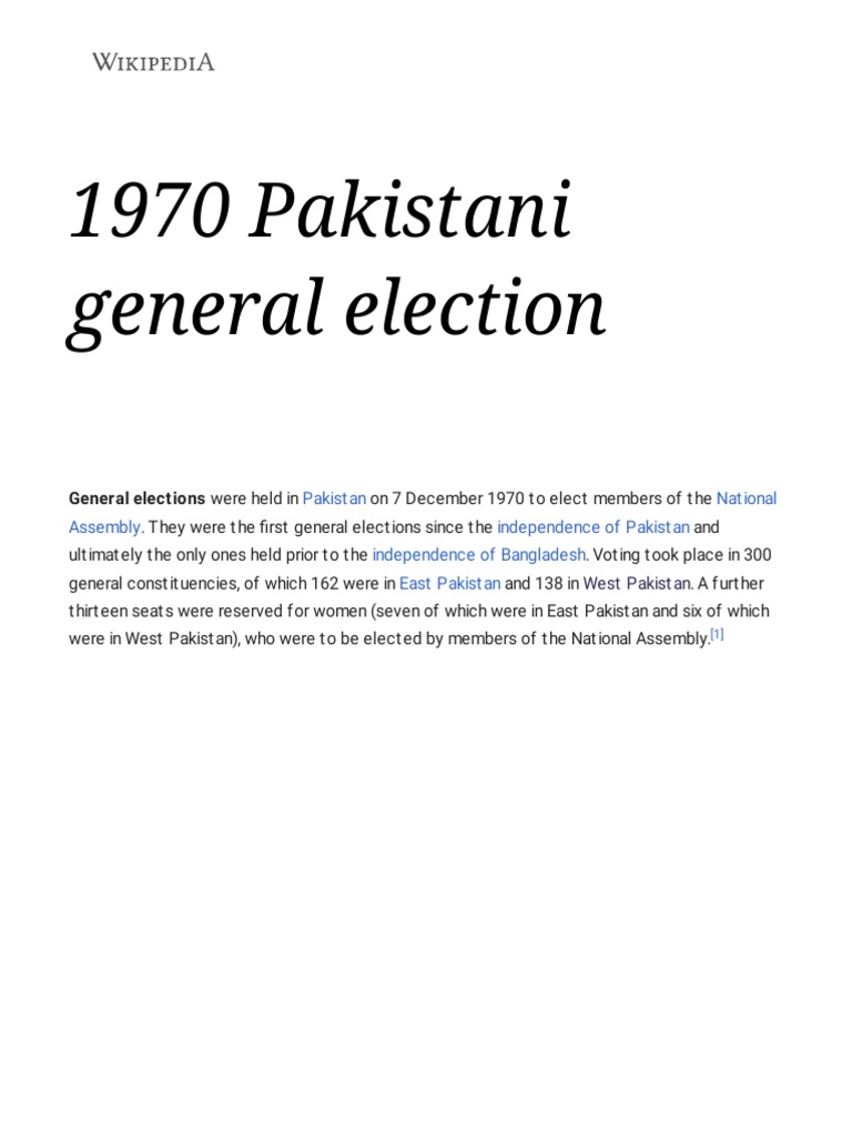 1970 Pakistani General Election Wikipedia PDF Pakistan Peoples