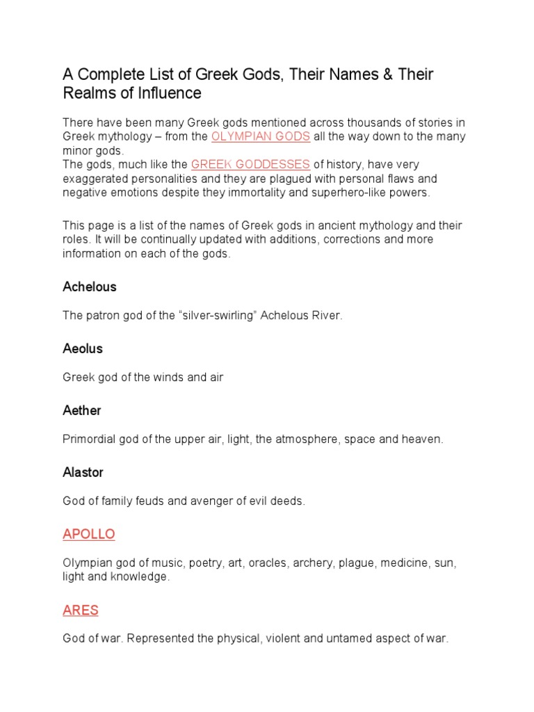 A Complete List of Greek Gods | PDF | Hades | Muse