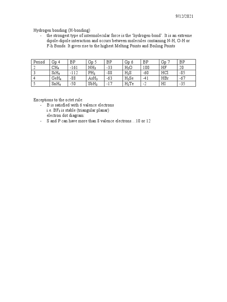 Understanding Hydrogen Bonding and Exceptions | PDF | Hydrogen Bond ...