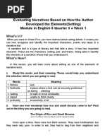 Evaluating Narratives Based On How The Author Developed The Elements (Setting) Module in English 6 Quarter 3 Week 1