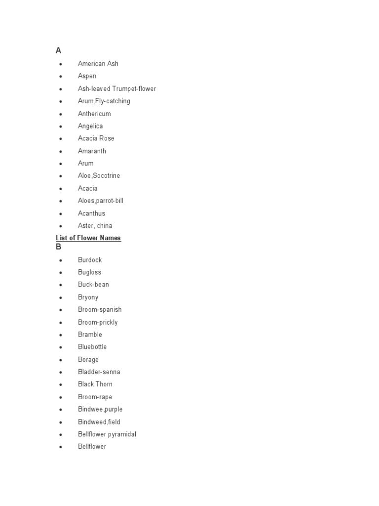 AZ List of Flowers Name Plants Botany
