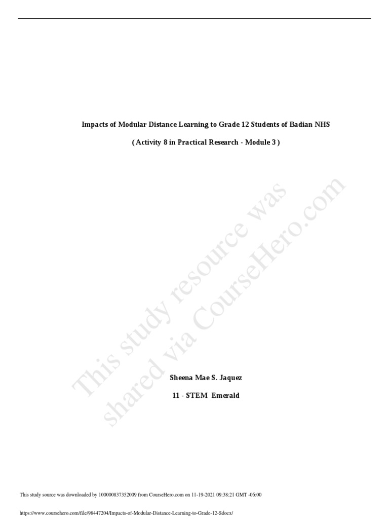 Impacts of Modular Distance Learning To Grade 12 S | PDF | Curriculum ...