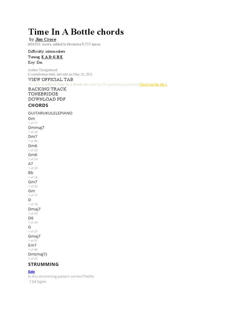 Time in A Bottle Chords PDF Songs Musical Forms