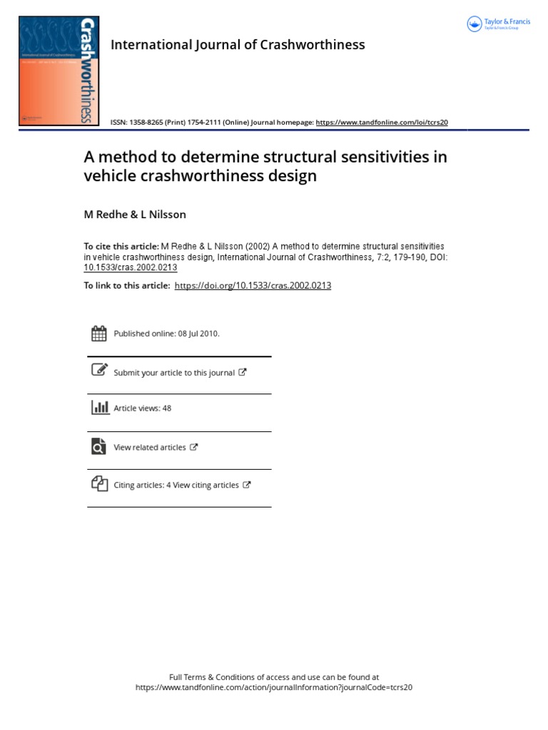 Vehicle Crashworthiness Sensitivity Analysis | PDF | Sensitivity ...