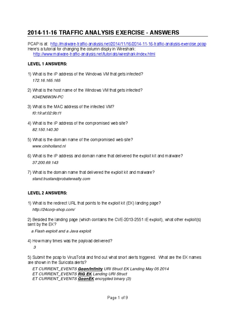 Traffic Analysis Exercise Answers | PDF | Internet & Web | World Wide Web